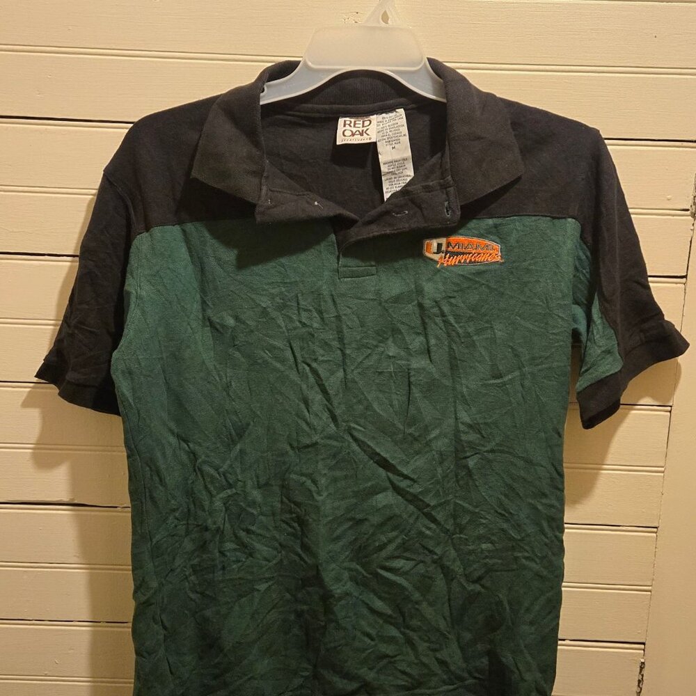 Red Oak Polo Shirt Mens M Miami Hurricanes Embroidered Green Black Short Sleeve